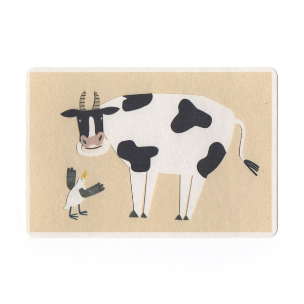 Cow & Bird Collage Print Postcard - Cards Japanese Stationery