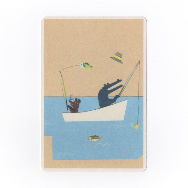 Fishing Crocodile Collage Print Postcard - Cards Japanese Stationery