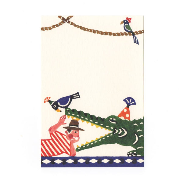 Man & Crocodile Katazome Postcard - Cards Japanese Stationery