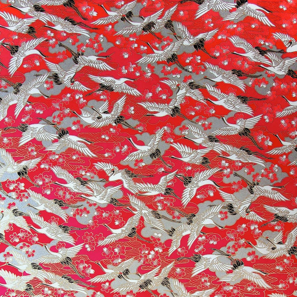 Red Flying Cranes Printed Paper - 470mm x 620mm - paper Japanese Stationery