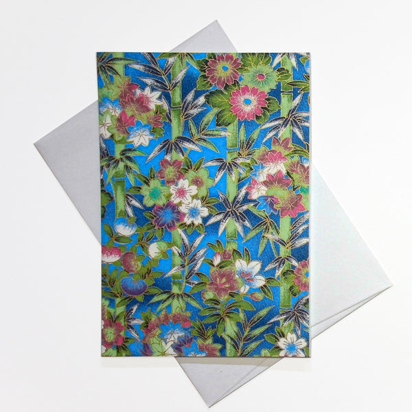 Handmade Chiyogami Bamboo Floral Greeting Card