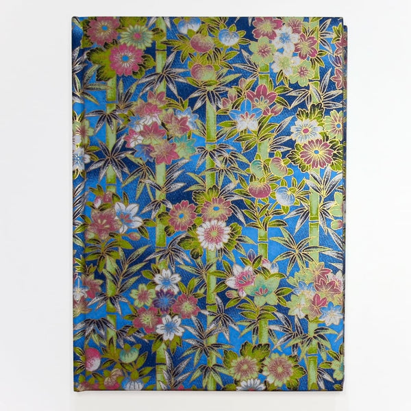 A5 Handmade Blue Floral Bamboo Notebook - notebooks Japanese Stationery