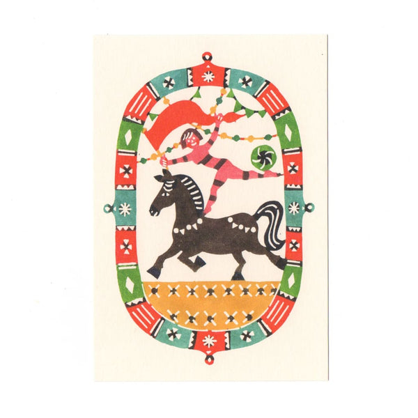 Acrobat & Horse Katazome Postcard - Cards Japanese Stationery
