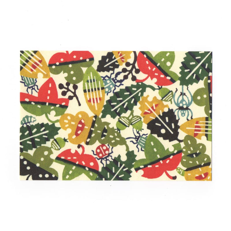 Autumn Leafs & Bugs Katazome Postcard - Cards Japanese Stationery