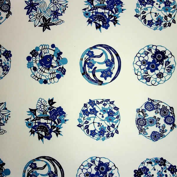 Blue Floral Circle Print - 470mm x 620mm - paper Japanese Stationery