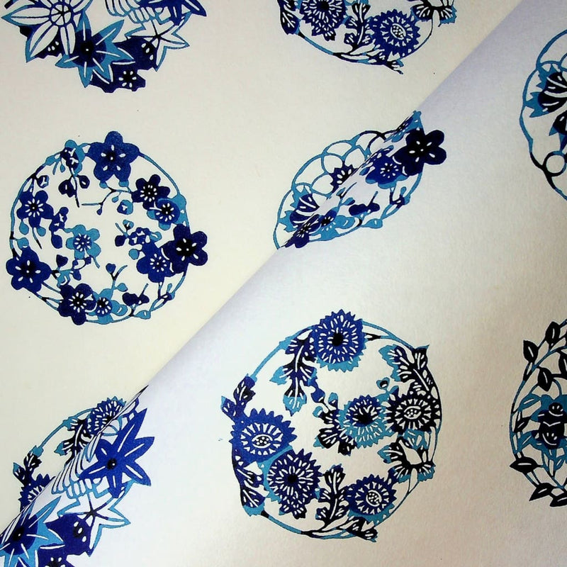 Blue Floral Circle Print - 470mm x 620mm - paper Japanese Stationery