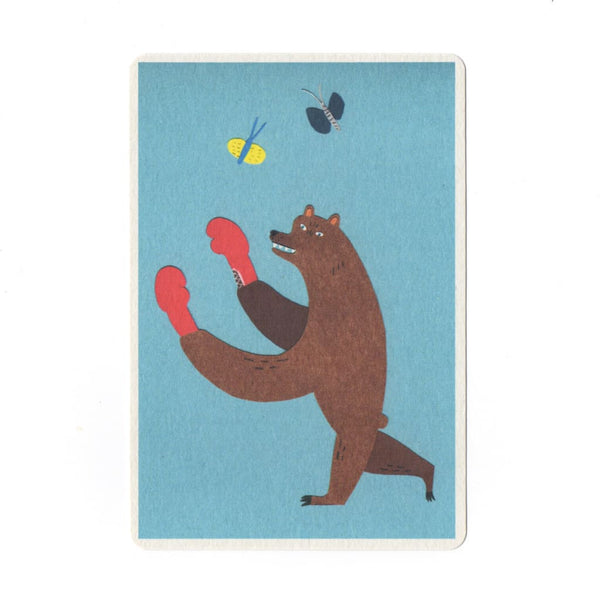 Boxing Bear Collage Print Postcard - Cards Japanese Stationery