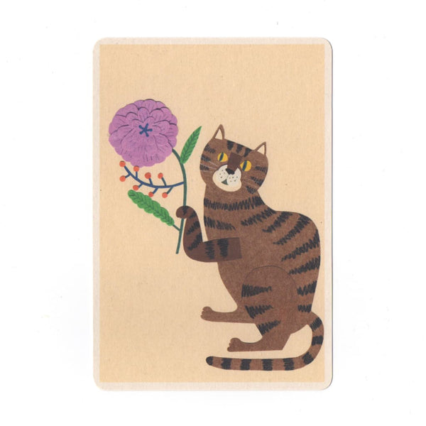 Cat & Flower Collage Print Postcard - Cards Japanese Stationery