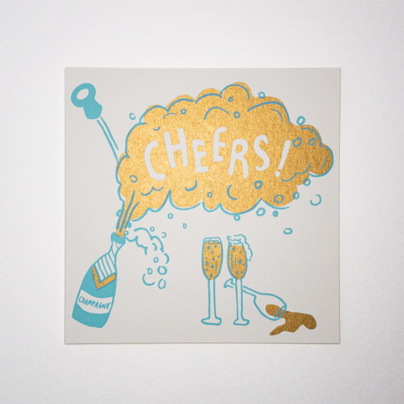 CHEERS Champagne. Hand printed Greeting Card - Cards Japanese Stationery