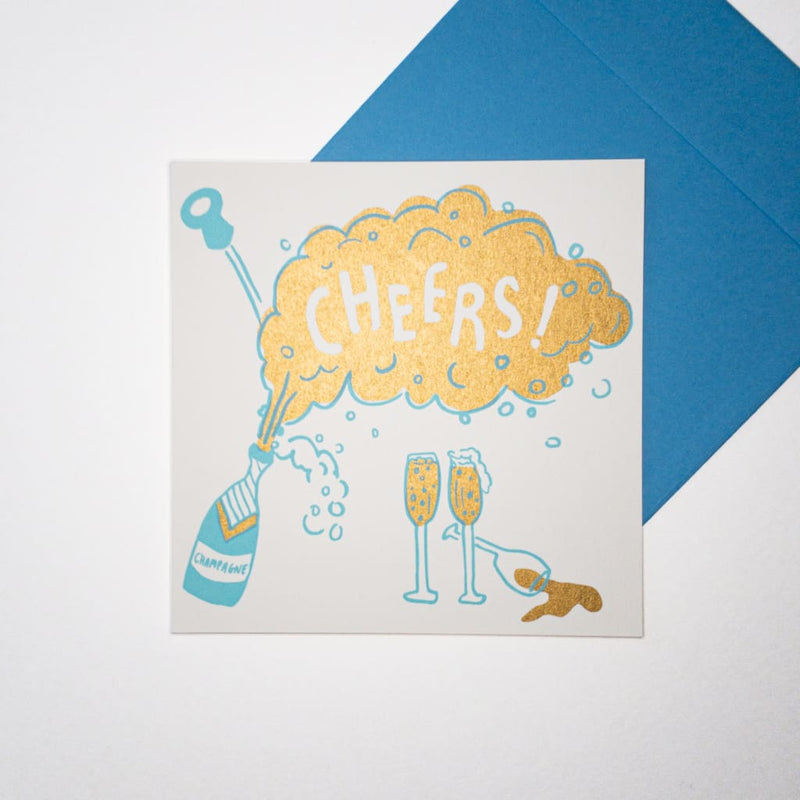 CHEERS Champagne. Hand printed Greeting Card - Cards Japanese Stationery
