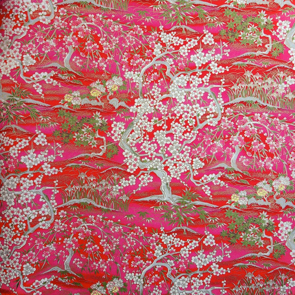 Dark Pink Blossom Tree Scene Printed Paper - 470mm x 620mm - paper Japanese Stationery