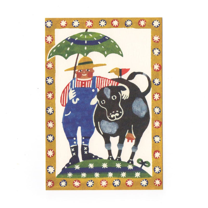 Farmer & The Cow Katazome Postcard - Cards Japanese Stationery