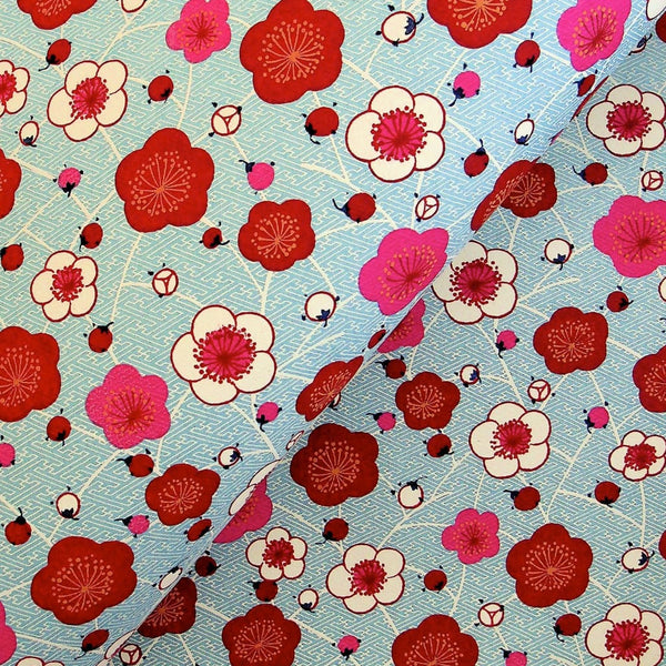 Geometric Poppy Blue Printed Handmade Paper - 470mm x 620mm - paper Japanese Stationery