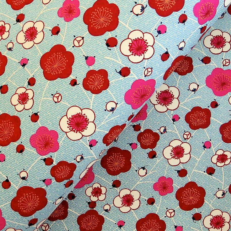 Geometric Poppy Blue Printed Handmade Paper - 470mm x 620mm - paper Japanese Stationery