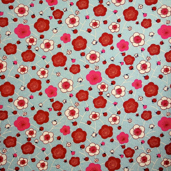 Geometric Poppy Blue Printed Handmade Paper - 470mm x 620mm - paper Japanese Stationery