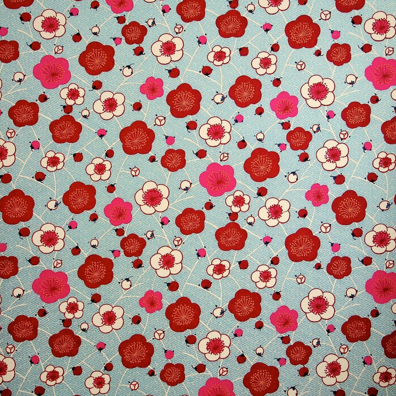Geometric Poppy Blue Printed Handmade Paper - 470mm x 620mm - paper Japanese Stationery