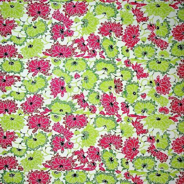Green & Pink Japanese Flower Print - 470mm x 620mm - paper Japanese Stationery