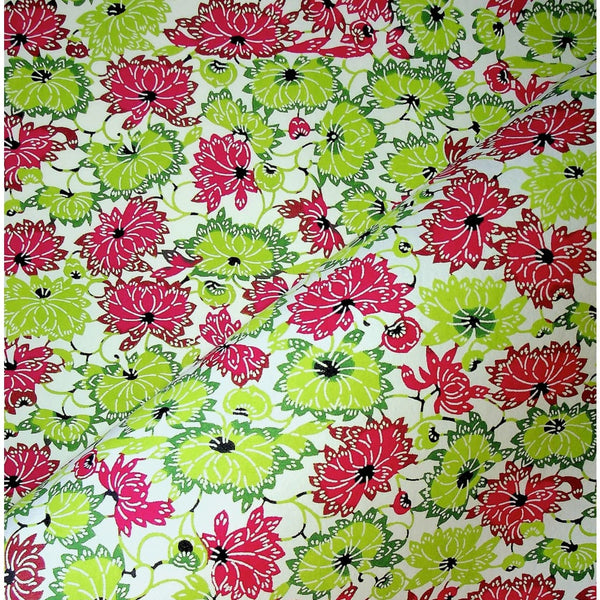 Green & Pink Japanese Flower Print - 470mm x 620mm - paper Japanese Stationery