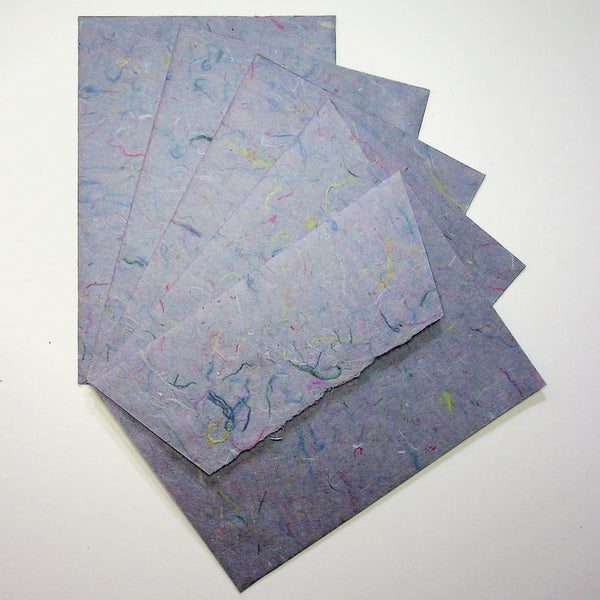 Handmade Blue Envelopes with coloured Kozo. Set of 5. - Envelope Japanese Stationery