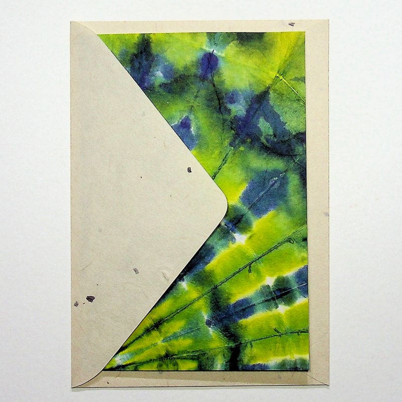 Handmade Blue & Green Fan Greeting Card - Cards Japanese Stationery