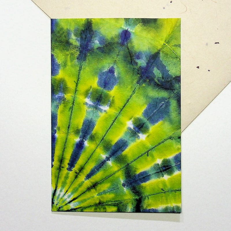 Handmade Blue & Green Fan Greeting Card - Cards Japanese Stationery