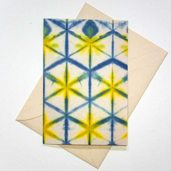 Handmade Blue & Yellow Latice Greeting Card - Cards Japanese Stationery