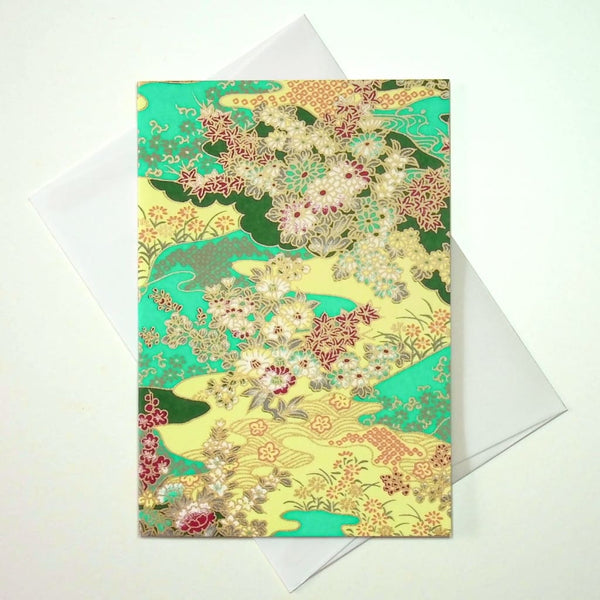Handmade Chiyogami Blossom River Greeting Card - Cards Japanese Stationery