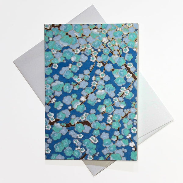 Handmade Chiyogami Blue Blossom Greeting Card - Cards Japanese Stationery