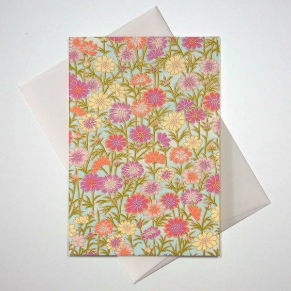 Handmade Chiyogami Daisy Flowers Greeting Card - Cards Japanese Stationery