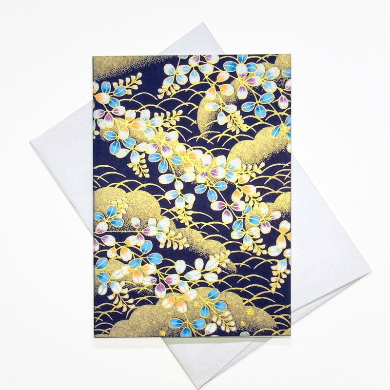 Handmade Chiyogami Gold Leaves Greeting Card - Cards Japanese Stationery