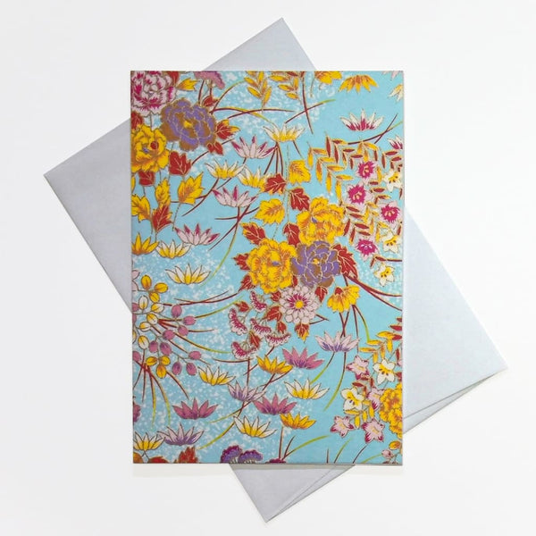 Handmade Chiyogami Hot Floral Greeting Card - Cards Japanese Stationery