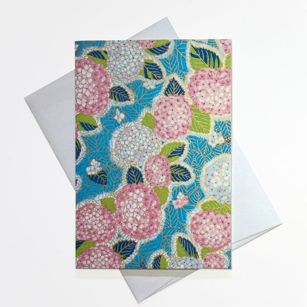 Handmade Chiyogami Hydrangea Flowers Greeting Card - Cards Japanese Stationery