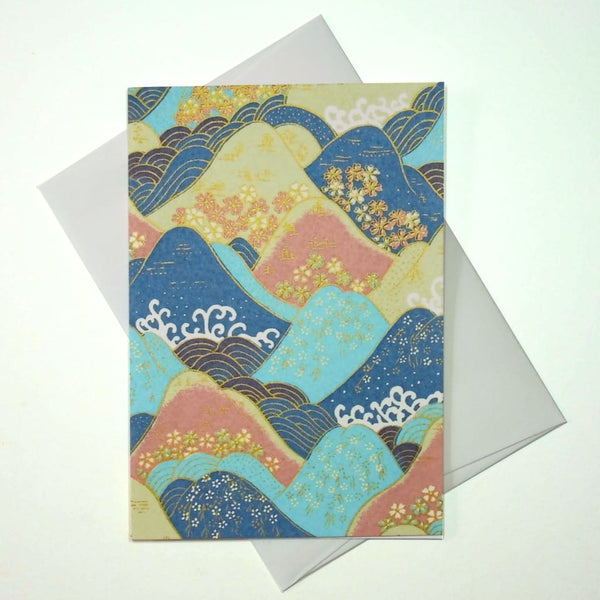 Handmade Chiyogami Japanese Mountains Greeting Card - Cards Japanese Stationery