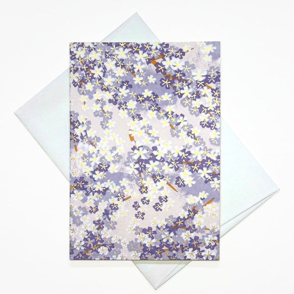 Handmade Chiyogami Lilac Blossom Greeting Card - Cards Japanese Stationery