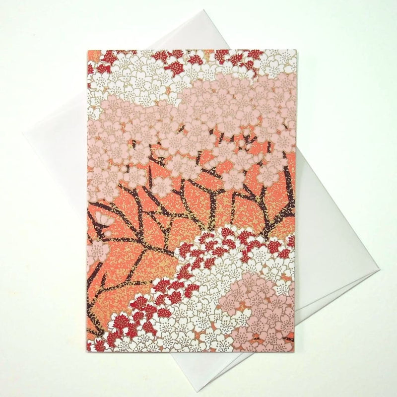 Handmade Chiyogami Orange Blossom Tree Greeting Card - Cards Japanese Stationery