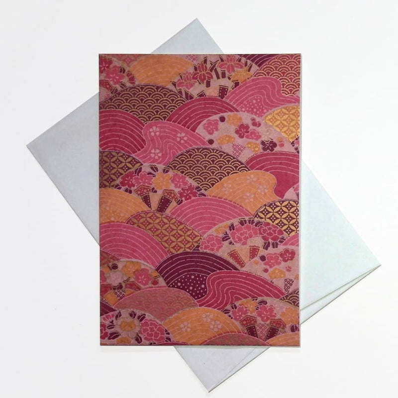 Handmade Chiyogami Pink Geometric Greeting Card - Cards Japanese Stationery