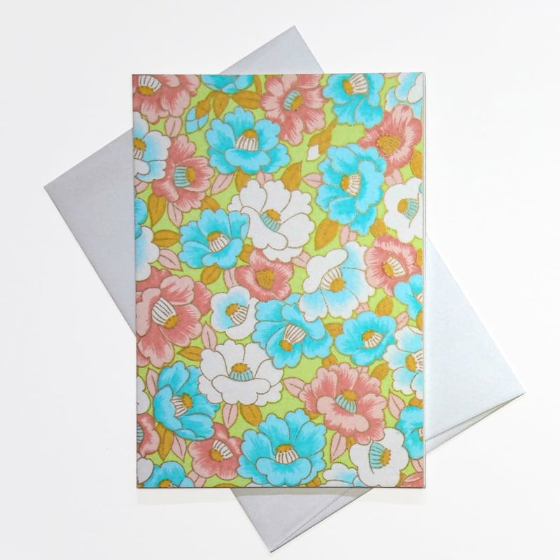 Handmade Chiyogami Poppy Floral Greeting Card - Cards Japanese Stationery