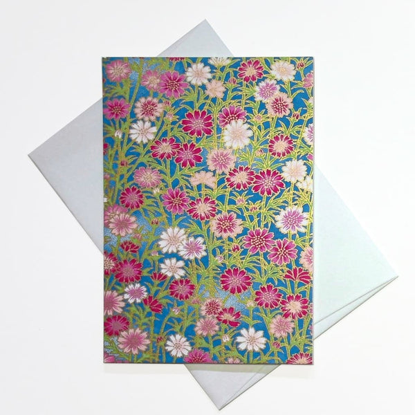 Handmade Chiyogami Wild Flowers Greeting Card - Cards Japanese Stationery