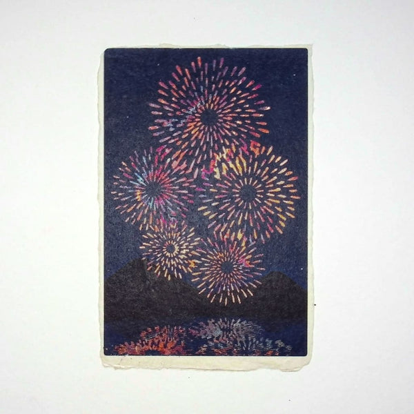 Handmade Fireworks Metallic Foil Postcard - Cards Japanese Stationery