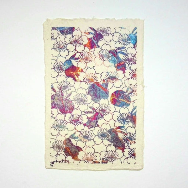 Handmade Floral Rabbit Metallic Foil Postcard - Cards Japanese Stationery