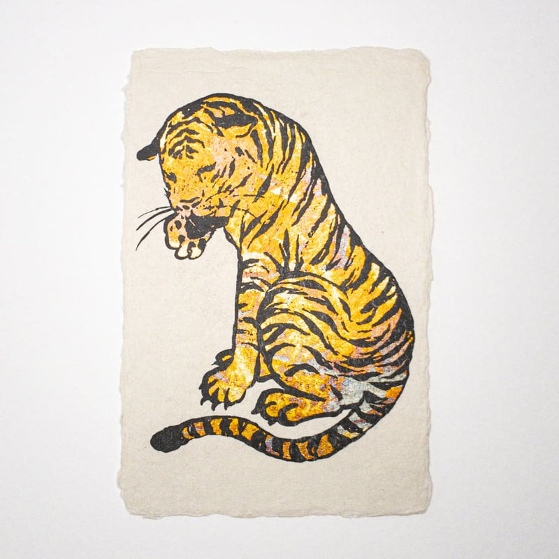 Handmade Gold Tiger Metallic Foil Postcard - Cards Japanese Stationery