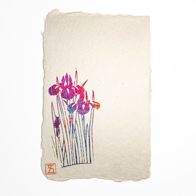 Handmade Iris Flowers Metallic Foil Postcard - Cards Japanese Stationery