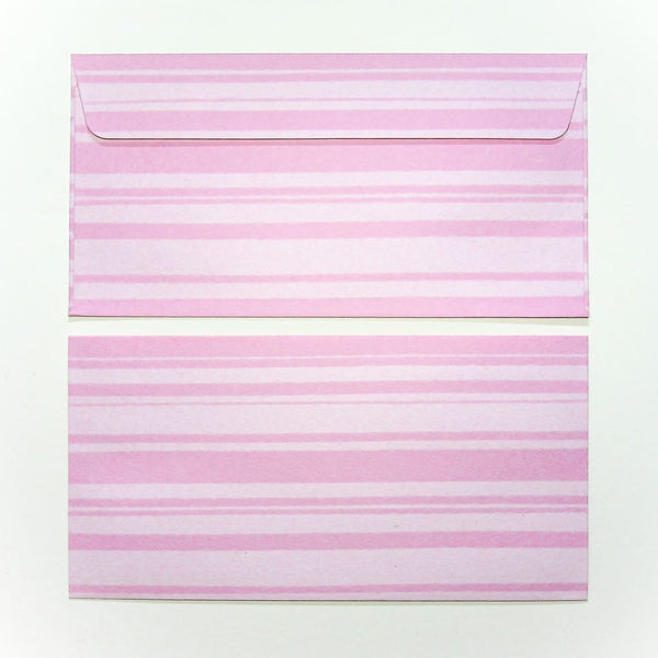 Handmade Pink Striped Envelopes. Set of 5. - Envelope Japanese Stationery