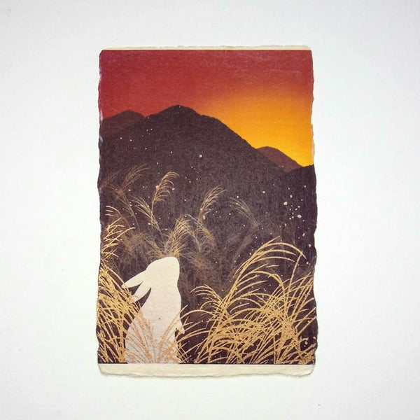 Handmade Rabbit & Sunrise Metallic Foil Postcard - Cards Japanese Stationery