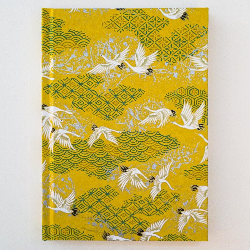 Handmade Yellow Geometric & Crane Notebook - notebooks Japanese Stationery