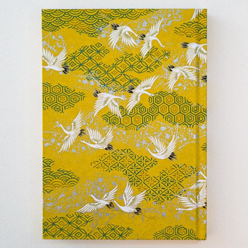 Handmade Yellow Geometric & Crane Notebook - notebooks Japanese Stationery