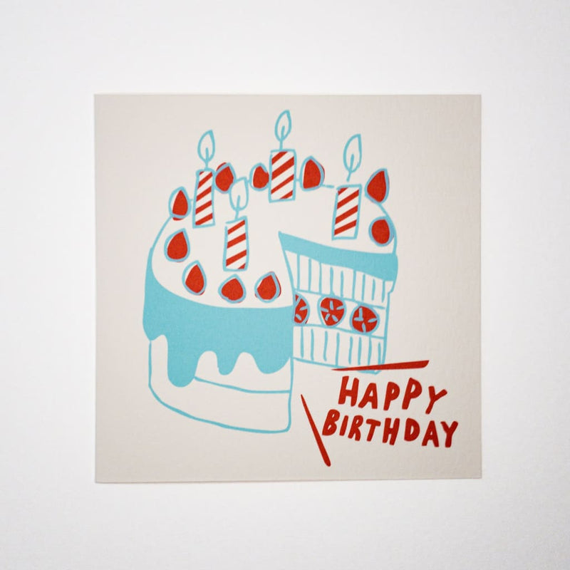 Happy Birthday Cake. Hand printed Greeting Card - Cards Japanese Stationery