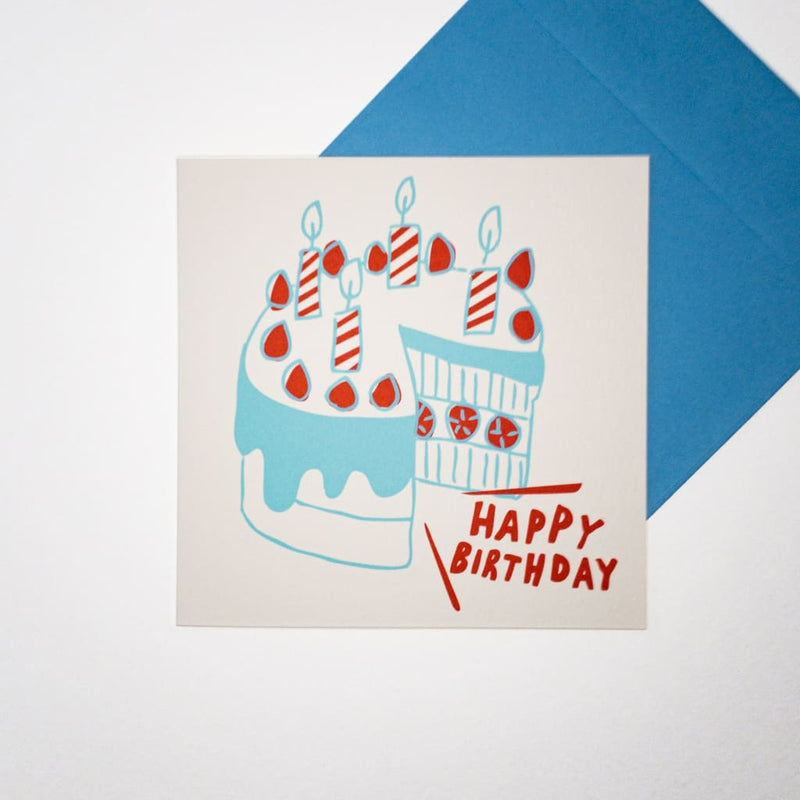Happy Birthday Cake. Hand printed Greeting Card - Cards Japanese Stationery