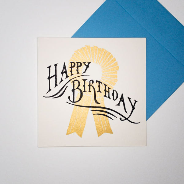 Happy Birthday Rosette. Hand printed Greeting Card - Cards Japanese Stationery