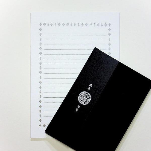 Letterpress Black & White Letter Set. 10 Sheets & 4 Envelopes - Writing Sets Japanese Stationery